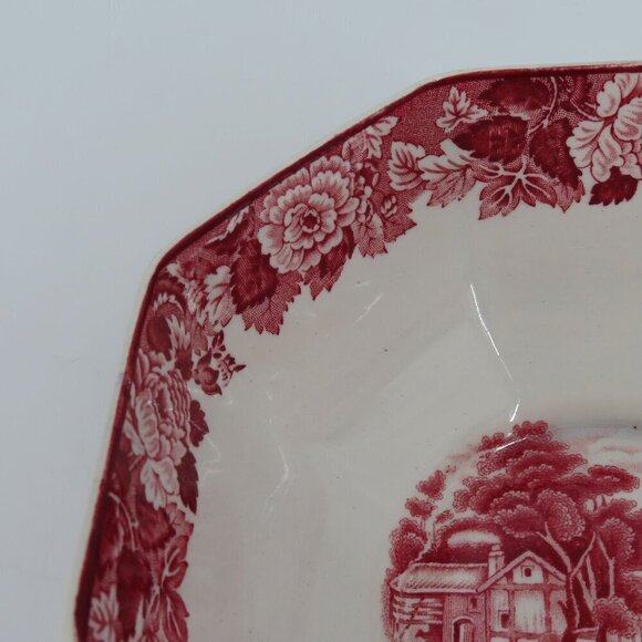 Enoch Woods English Scenery 6.9in Floral Countryside Woodsware Red Bowl England - Picture 6 of 12